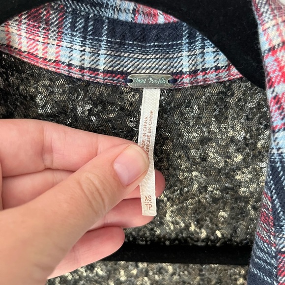 Free People Sequin Flannel Plaid Button Down Shirt XS - Picture 6 of 7